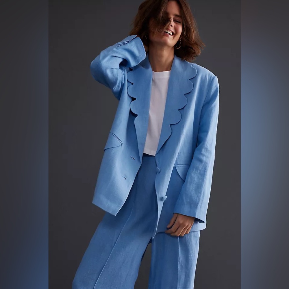 Sleeper Light Blue Scallop Blazer